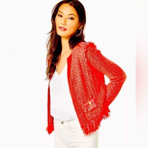 Lilly Pulitzer Spicy Coral Tweed Simora Cardigan NWT - Picture 2 of 14